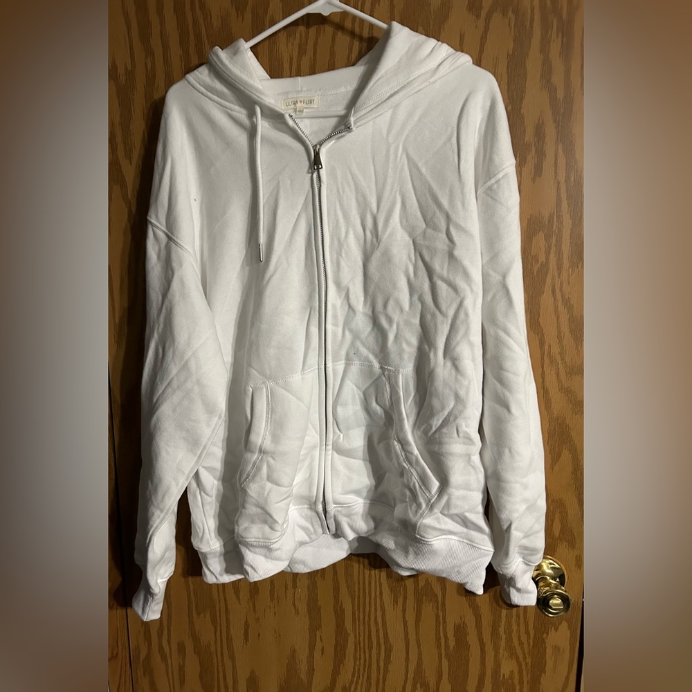Ultra Flirt white zip up hoodie. Size large